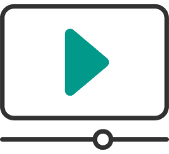 Symbol für Stock Videos: Einfache Illustration einer Videoplayer-Schnittstelle mit einer großen grünen Abspieltaste innerhalb eines Bildschirms