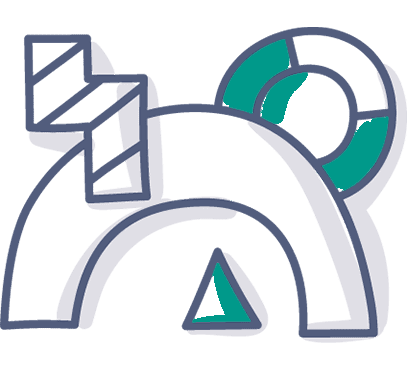 Abstrakte Illustration mit skizzierten geometrischen Formen: ein gestreifter Zickzack, ein segmentierter Ring mit grünen Abschnitten, ein großer Bogen und ein kleines, mit Grün gefülltes Dreieck, alles vor einem hellen Hintergrund.